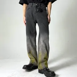 Pantalones vaqueros coreanos para Hombre, ropa de calle recta con teñido anudado, Hip Hop, de pierna ancha degradada, de gran tamaño, Moda 2021