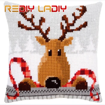 

Cross Stitch Cushion Snowman Christmas Make Your Own Pillow DIY Chunky Cross Stitch Kits Printed Canvas Acrylic Yarn Pillow Case