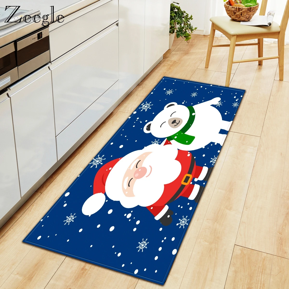 Zeegle Merry Christmas Soft Flannel Cartoon Pattern Doormat Floor Mat Kitchen Carpet Toilet Rug Anti-slip Carpet Kitchen Mat