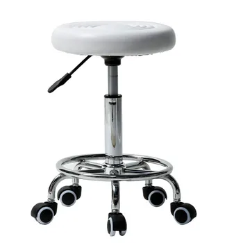 

Nordic Round Stool With Lines Rotation Bar Stool Comfortable Bar Stool 5 Casters 360°Rotation Kitchen Bar Chair Furniture White