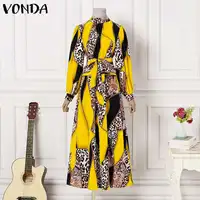 Bohemian Maxi Dress VONDA 2021 Women Sundress Vintage Puff Sleeve Printed Party Long Dress Casual Vestido Robes Longue Oversized 5