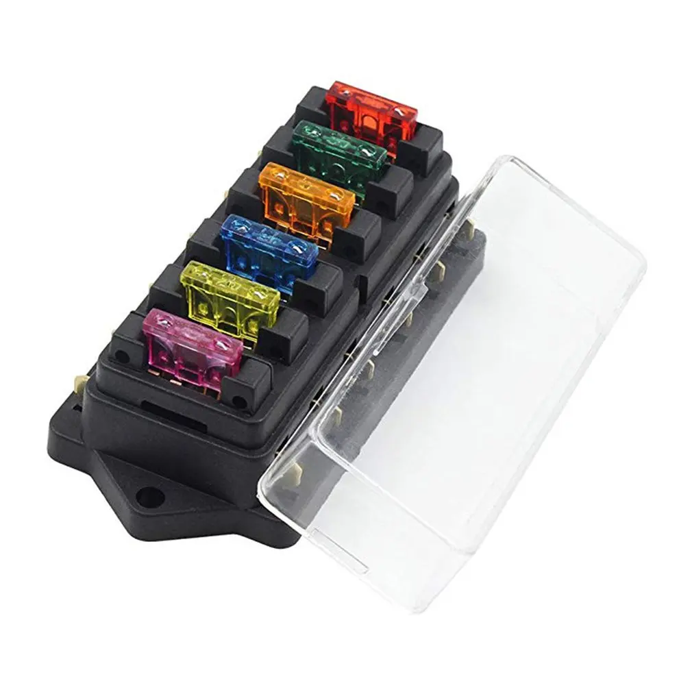 Car Van Ship Ocean 6 Way Chip Fuse Block Bracket With Cover + 6 Blade