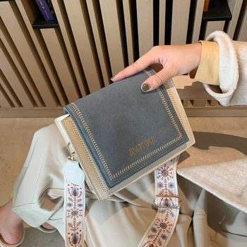 

Shoulder Bag New Female 2020PU Quality Matte Wide Shoulder Strap Small Square Bag Fashion Shoulder Messenger Bag Casual Wild Bag