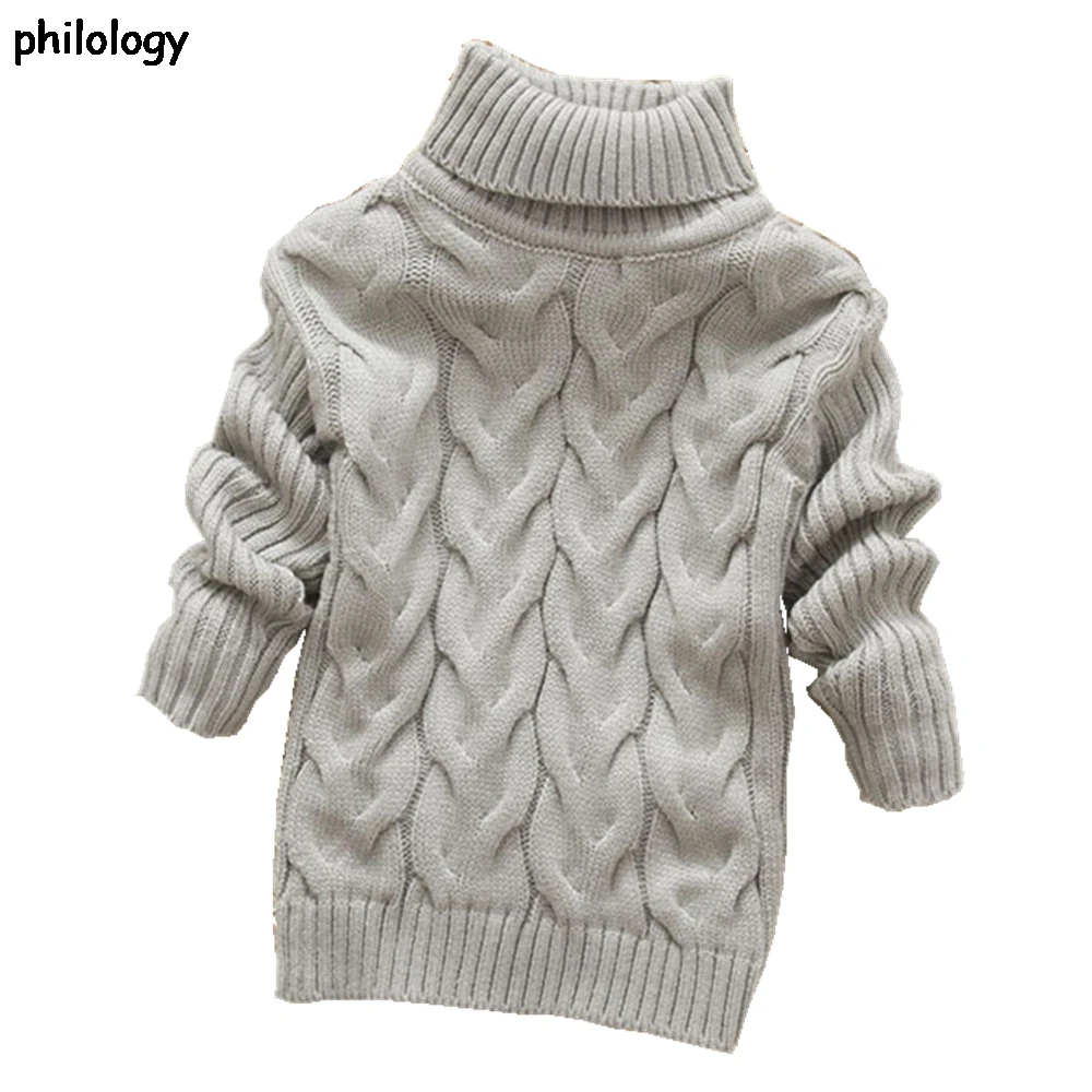 Philogy 2T-8T color puro invierno Niño niña chico de punto grueso cuello alto camisas sólido alto suéter con cuello