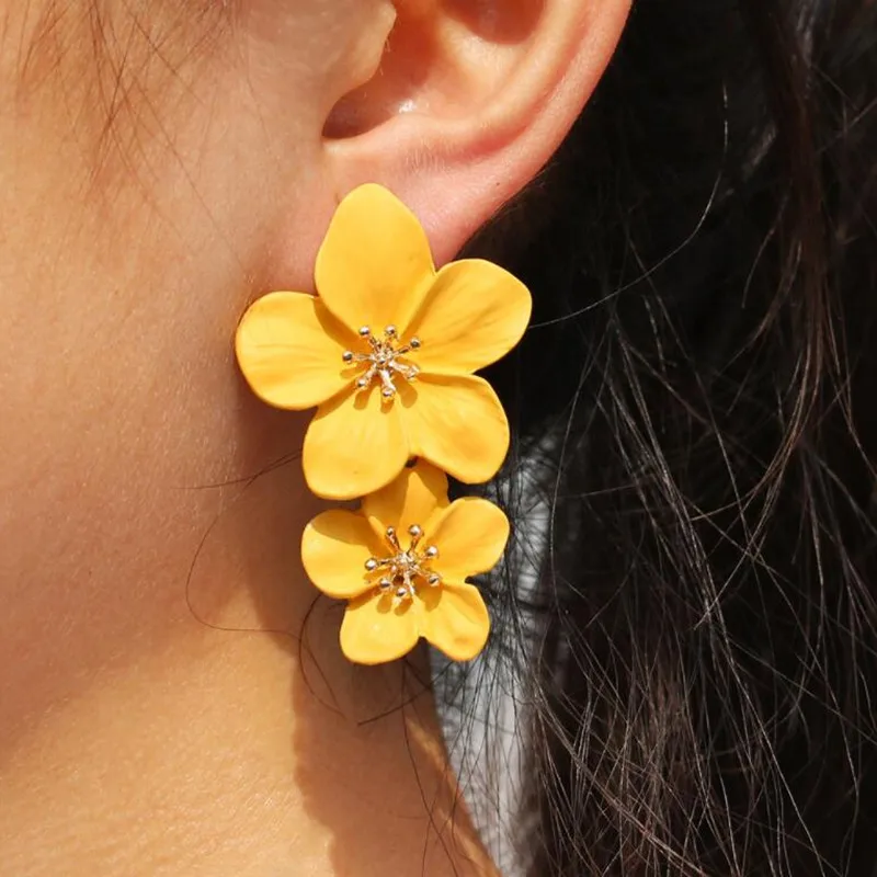 Drop-Earrings Flower Fashion Jewelry Aretes-De-Mujer Women Ladies Double-Layers for Exaggerated