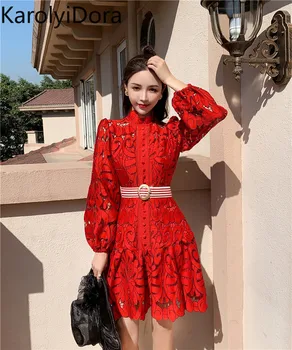 

Women's mini dress 2020 summer new fashion palace style hollow applique short dress