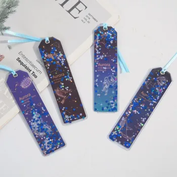 

1 Pcs Kawaii Aurora Starry Sky Bread Dog PU Glitter Sequins Bookmarks Book Marker Page Holder Stationery School Office Supply