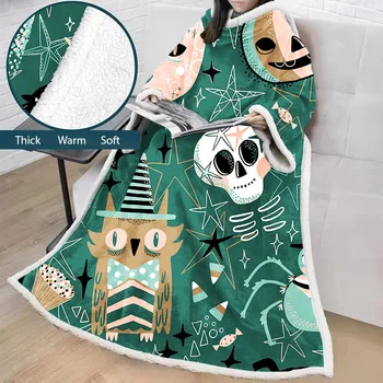 

Cartoon Blanket With Sleeves Skull Owl 3D Printed Blanket For Adults Microfiber Sherpa Fleece Sofa Blanket Outdoor Plush Coral