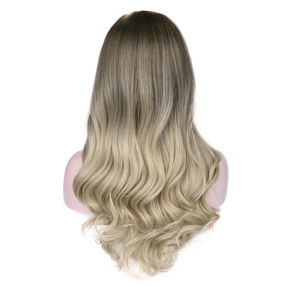 FAVE пепельный блонд Омбре мягкий коричневый корни средняя часть длинные волнистые термостойкие синтетические Хэллоуин косплей вечерние парики для женщин
