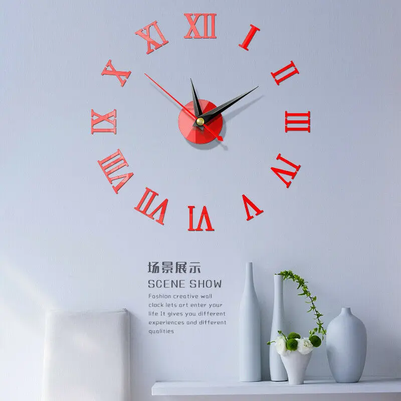 Домашнее современное оформление домашний декор настенные часы акриловые зеркальные акриловые художественные стикеры 3D DIY настенные часы - Цвет: Красный