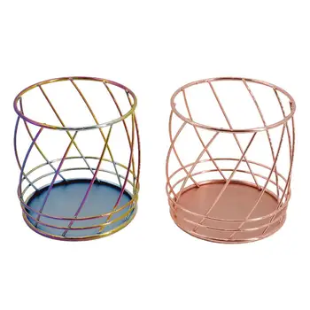 

Multi Wrought Iron Stationery Electroplating Gold Iron Art Pen Holder Cosmetic Brush Holder Office Desktop Storage Basket