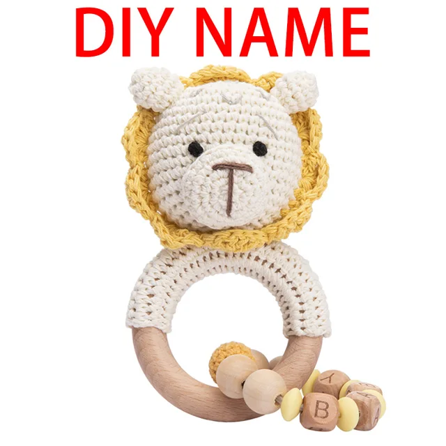 Bopoobo 1pc Baby Rattles Crochet Bunny Rattle Toy Wood Ring Baby Teether Rodent Baby Gym Mobile Rattles Newborn Educational Toys A Lion