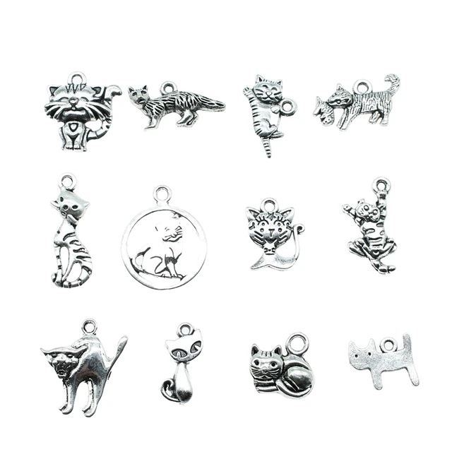 Randomly Mix Antique Silver Animals Cat Charms Pendants For - Temu