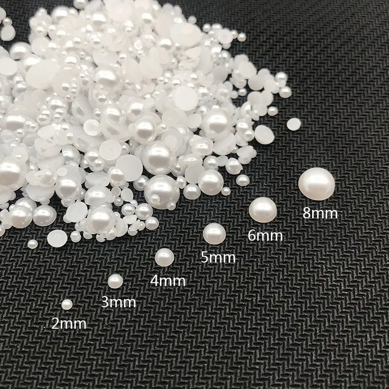  Mixed Size 2/3/4/5mm 1000Pcs Imitation Pearls Bead Half Round  Flatback Pearl Rhinestones Beads Nail Art Crafts DIY Gem Decoration (00  Mixed Colors AB)