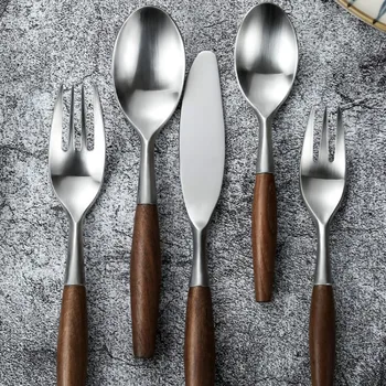 

Stainless Steel Cutlery Wooden Handle Reusable Eco Friendly Travel Utensil Cutlery Set Vajilla Completa Dining Tableware DB60DC
