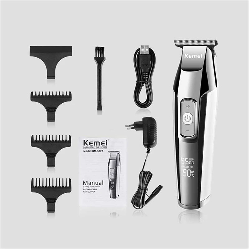 KEMEI KM-5027 Беспроводная Машинка для стрижки волос триммер для бороды электрическая машинка для стрижки волос с ЖК-дисплеем набор для ухода за волосами для семьи