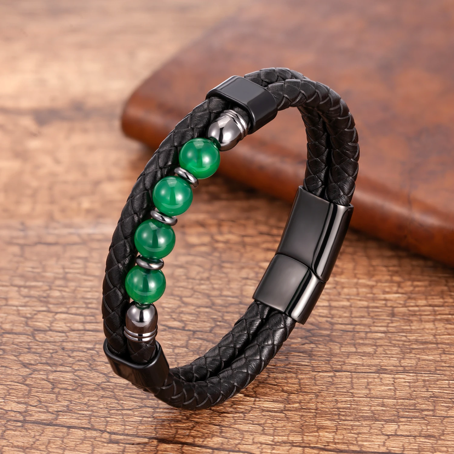 16 Style Tiger Eye Bracelet For Men Black Leather Rope Chain Round Beaded Natural Stone Bracelet Women Fashion Jewelry Wholesale - Image 3