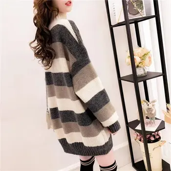 

Fashion Women Casual Turtleneck Knitted Pullovers Sweater Ladies Thicken Striped Sweaters Long Sleeve Comfort Tops Autumn New