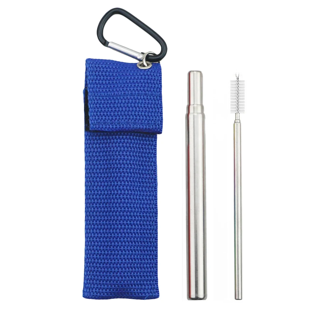 Blue Silver 18/10 телескопическая соломинка из Нержавеющей Стали Портативная соломинка для путешествий многоразовая складная металлическая соломинка с чистящей щеткой - Цвет: Blue Silver