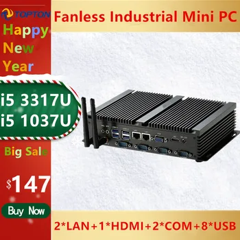 

Topton Mini Desktop Computer Fanless Industrial Mini PC Windows XP/7/10 Intel i5 3317U/1037U Dual Nics 4*RS232 300M Wifi HD+VGA