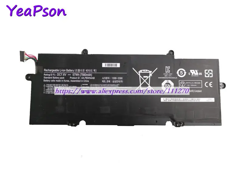Аккумулятор для ноутбука Yeapson AA PBWN4AB 7 6 В 7560 мАч Samsung 730U3E 740U3E 530U4E 540U4E NP730U3E NP530U4E