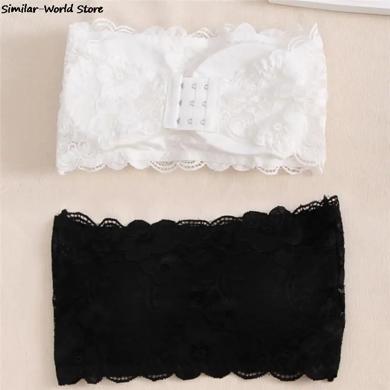 Women's Lace Floral Bra Bustier Back Closure Bandeau Crop Top Padded Bra Bralette Strapless Tube Top Lingerie