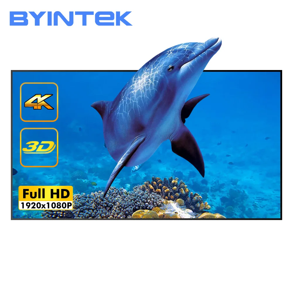 BYINTEK-pantalla de proyección para proyector, tela reflectante de 72  pulgadas, 84 pulgadas, 100 pulgadas, 120 pulgadas, 130 pulgadas, mejora el