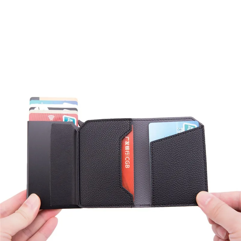 

Anti Rfid Wallet Bank id Credit Card Holder Wallet Leather Passes Aluminum Business Card Case Protector Cardholder Pocket