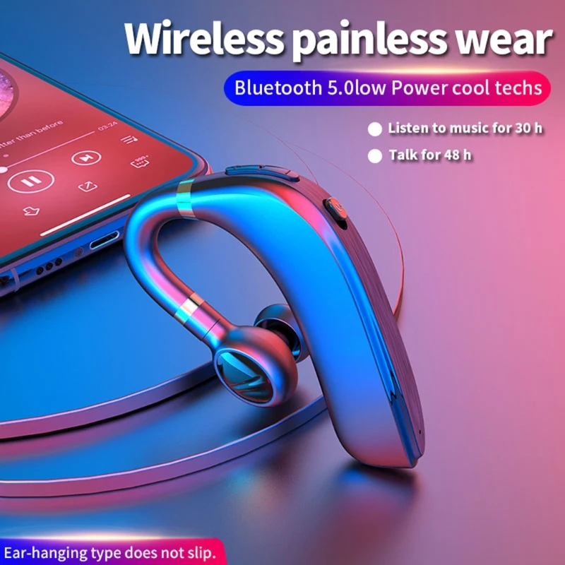 

A10 Wireless Bluetooth 5.0 Earhook Earphone Portable Single Earbud Broadcast Caller Number/Name Business Driving Headset
