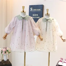 5390 г. Кружевное платье принцессы в горошек для маленьких девочек г. Весенние Новые Вечерние платья для девочек на свадьбу и Пасху,, детская одежда