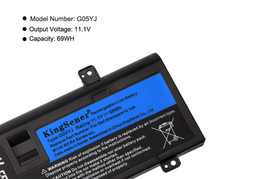 Аккумулятор KingSener G05YJ для ноутбука DELL Alienware 14 A14 M14X R3 R4 Series P39G 14D 1528 GO5YJ Y3PN0 8X70T