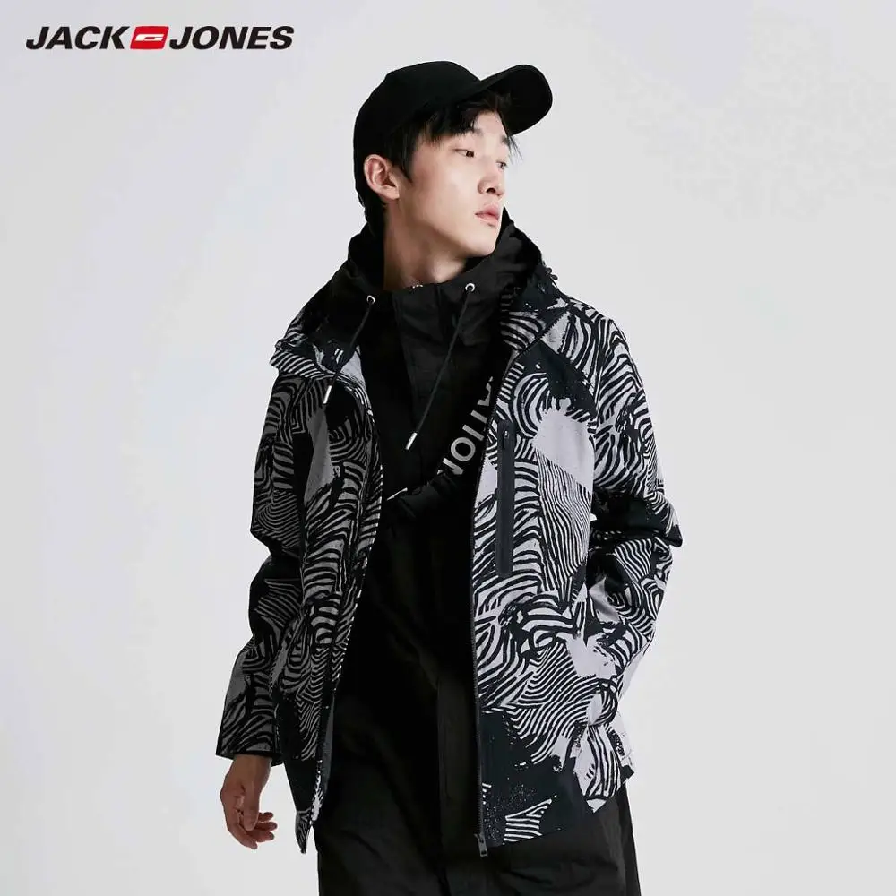 JackJones Men's Printed Hooded windproof Jacket Menswear|Streetwear 219121531 JackJones Men's Printed Hooded windproof Jacket Menswear|Streetwear 219121531
