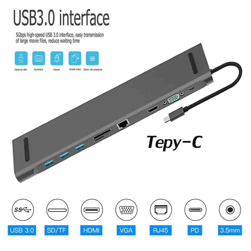 Baratos USB tipo C a USB 3,0 TF HDMI VGA RJ45 Mini DP estación de acoplamiento del ordenador portátil para MacBook Air MacBook Pro Samsung Galaxy