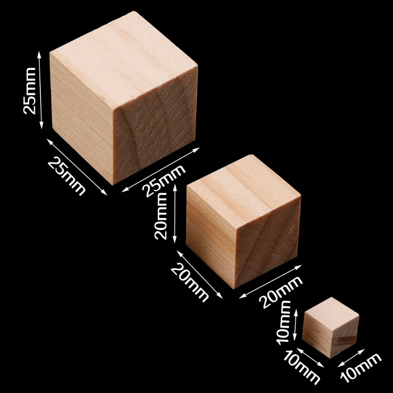 

10/25/25mm Wooden Square Blocks Mini Cubes Embellishment for Woodwork Craft DIY H7ED