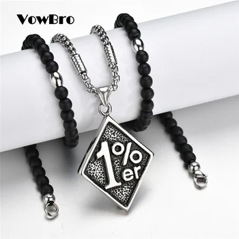 

VowBro Silver Color Stainless Steel Outlaw One Percent 1% ER Necklace With 5mm Cuban Chain Motorcycle Biker Men's Funny Necklace
