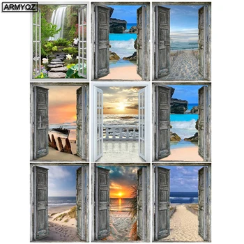 

Full Square Round Drill 5D Diamond Painting Environmental tools Crafts Full Diamond Embroidery "Sunset beach door" Home decor