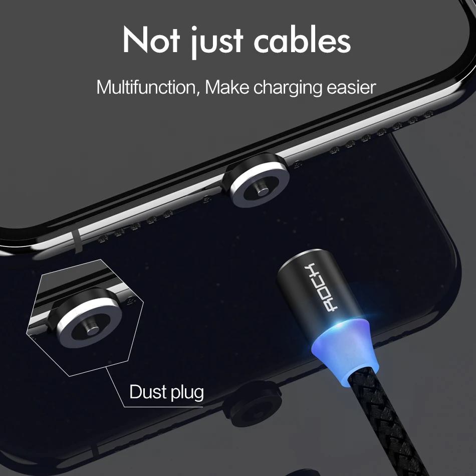 ROCK светодиодный магнитный кабель Micro usb type C, зарядное устройство для Xiaomi Redmi Note 8, iPhone X, samsung S9, huawei, быстрая зарядка, USB C, 1 м