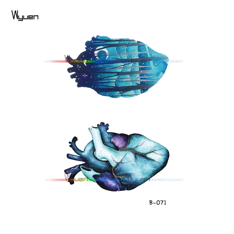 

Wyuen Design Heart Waterproof Temporary Tattoos on The Body Art Translation Fake Tattoo Stickers Adult Men Woman Arm Hand B-071