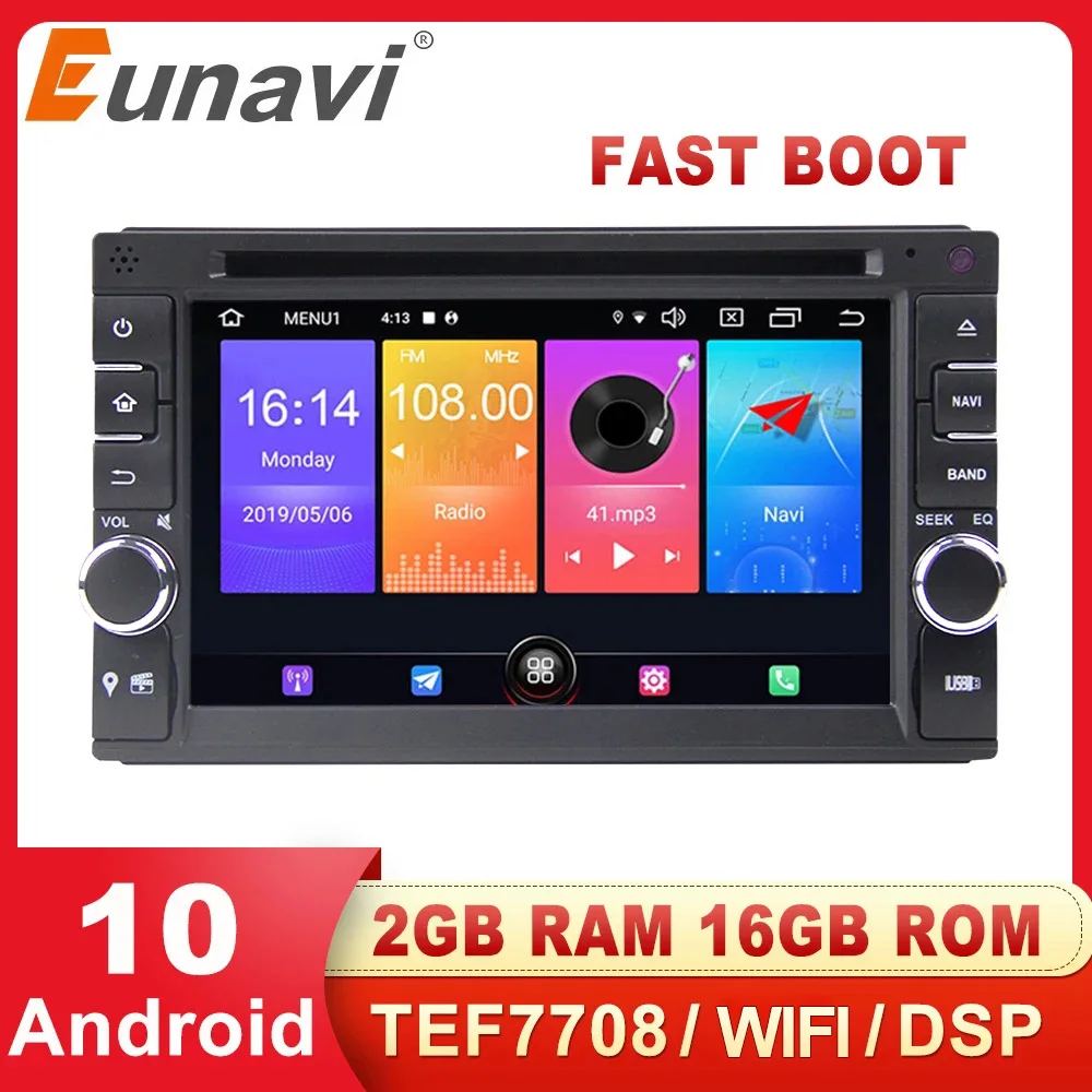 Eunavi 2 Din Android Универсальное автомобильное радио DVD аудио GPS авто мультимедийный