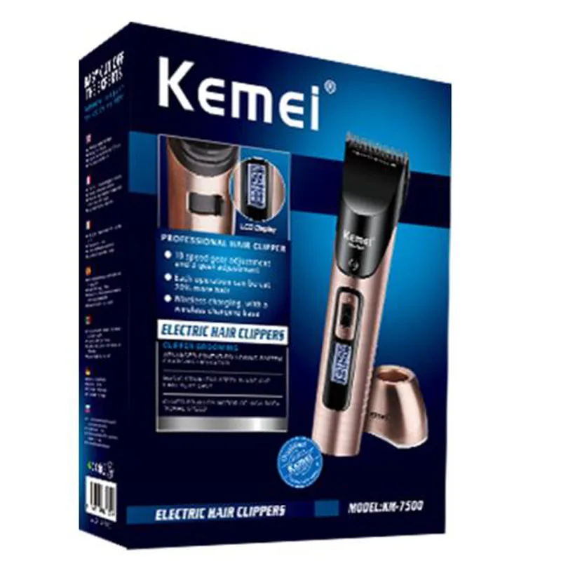 Kemei KM-7500 масляная голова заколка для волос для салона Профессиональная Большая Емкость керамическая режущая головка ЖК-дисплей литиевая батарея