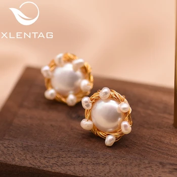 

XlentAg Handmade Fresh Water White And Black Baroque Pearl Stud Earrings For Women Wedding Party Ear Clip Find Jewellery GE0508