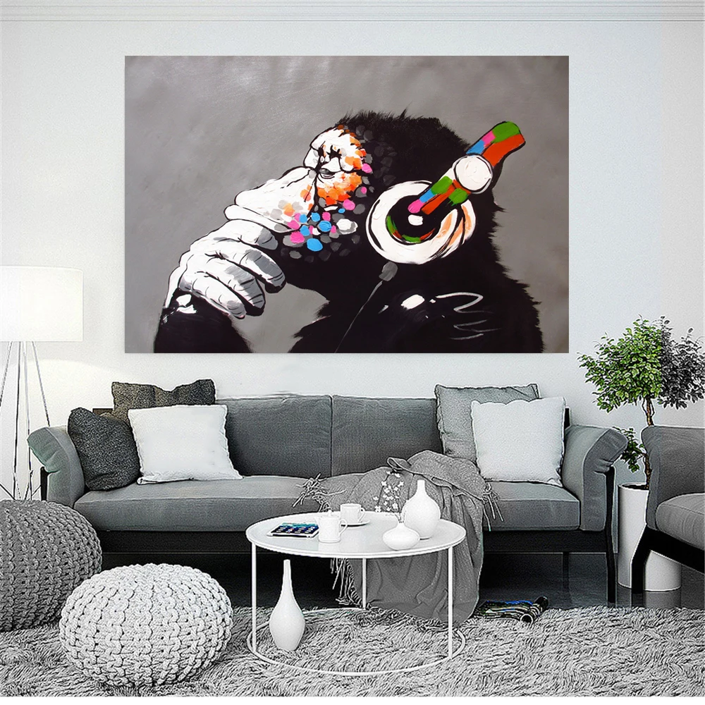 Большой размер поп-арт DJ Обезьяна картина маслом Настенная картина Картина напечатанная на холсте домашний декор абстрактная печать живопись 4,0