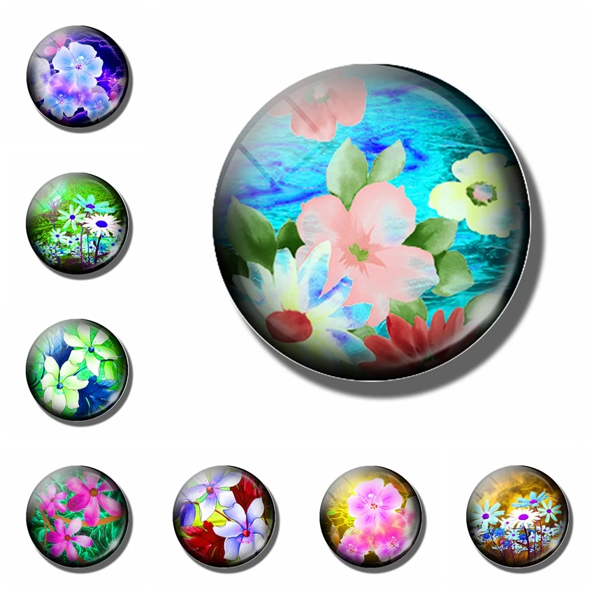 

Art Painting Glass Round Flower Pattern Fridge Magnet Fridge Magnet Magnet Vibrant Pink Flower Message Holder Home Decoration