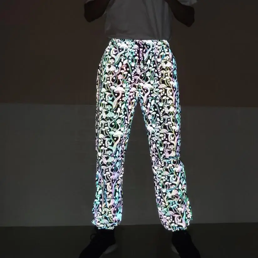 Осень мультфильм гриб Печать Цветные Светоотражающие хип-хоп ноги брюки мужские