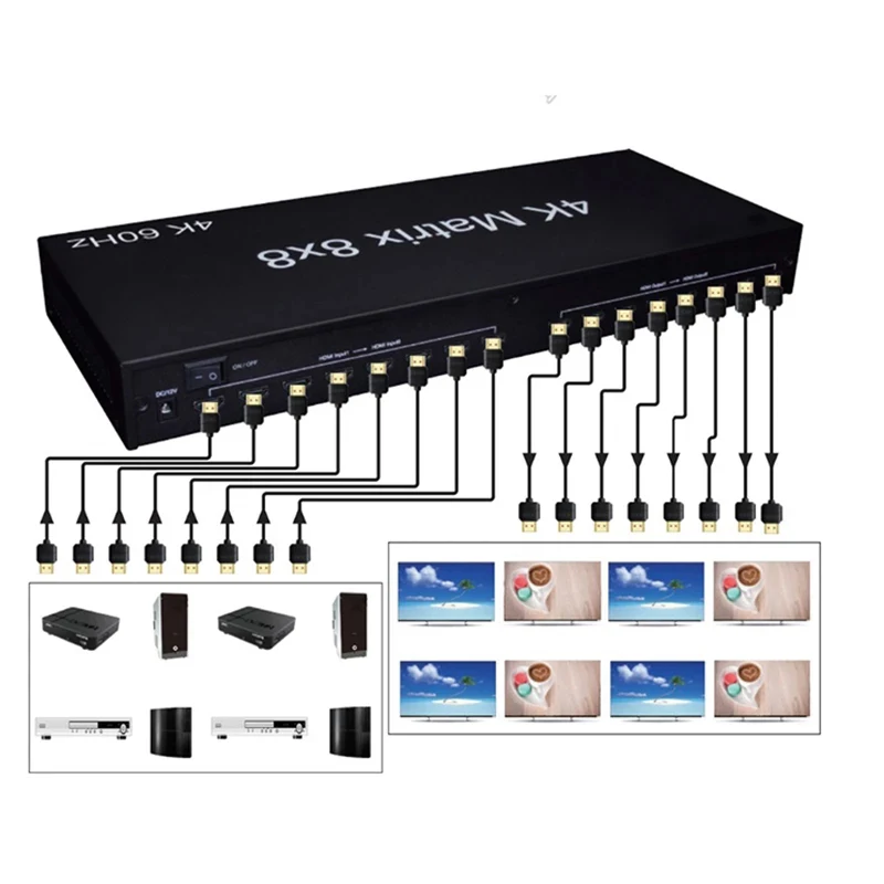 US $568.80 4K 60hz 8x8 HDMICompatible Matrix 4x4 Matrix 1080p Audio Video Converter Switch Splitter For PS4 Laptop PC To 8 Display Monitor