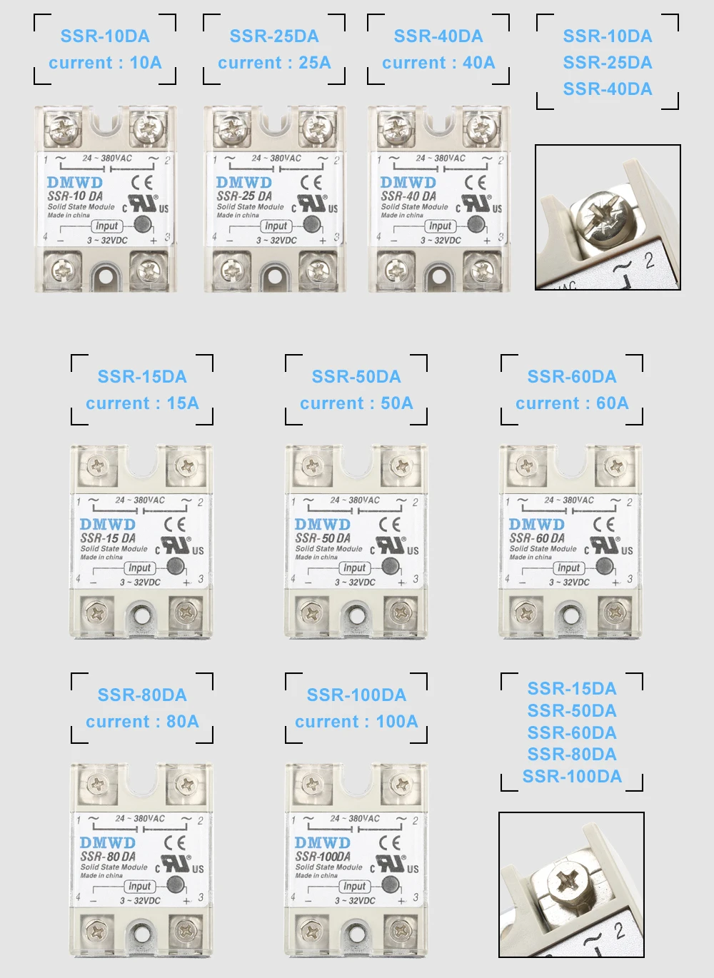 Твердотельные реле SSR-10DA SSR-25DA SSR-40DA 10A 25A 40A на самом деле 3-32 В постоянного тока в переменный 24-380V AC SSR 10DA 25DA 40DA