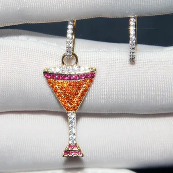 

New monaco jewelry muti color stone Cocktail Goblet earrings for women S925 sterling silver yellow cz cute cup earrings