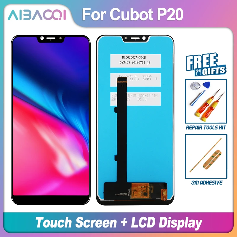 AiBaoQi, 6,18 дюймовый сенсорный экран+ 2246X1080 ЖК-дисплей в сборе, замена для телефона Cubot P20 Android 8,0