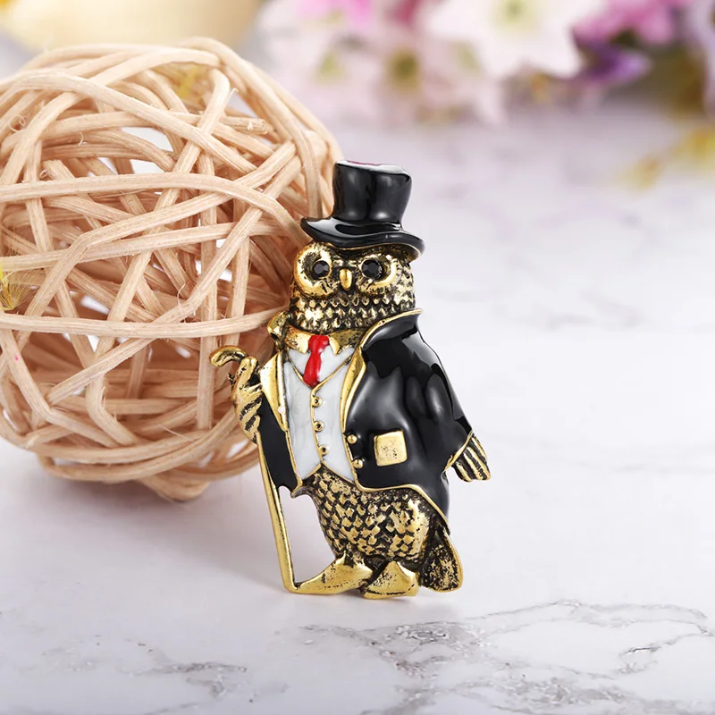 Blucome Vintage Nighthawk Owls Birds Animals Brooches For Women Pins Gentleman Dress Hat Decoration Suit Corsage Pin Collar Clip