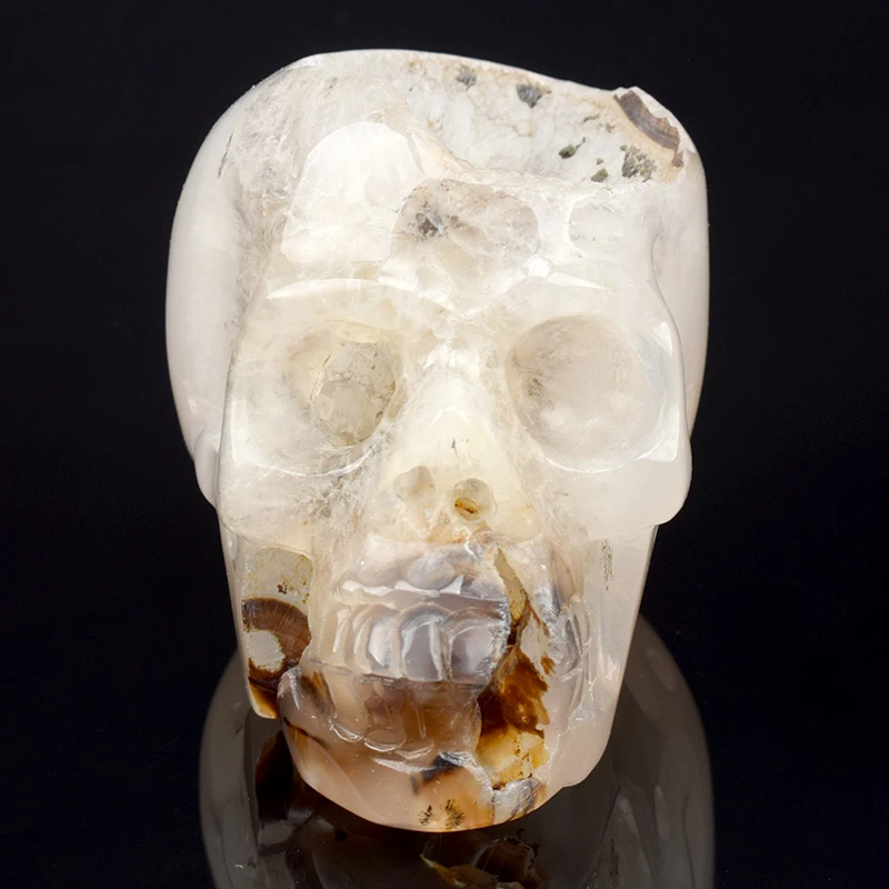 

3.2'' Gemstone Carving Crafts Crystal Skull Statue Carved Natural Agate Geode Healing Skull Sculpture Home Decor Art Collection